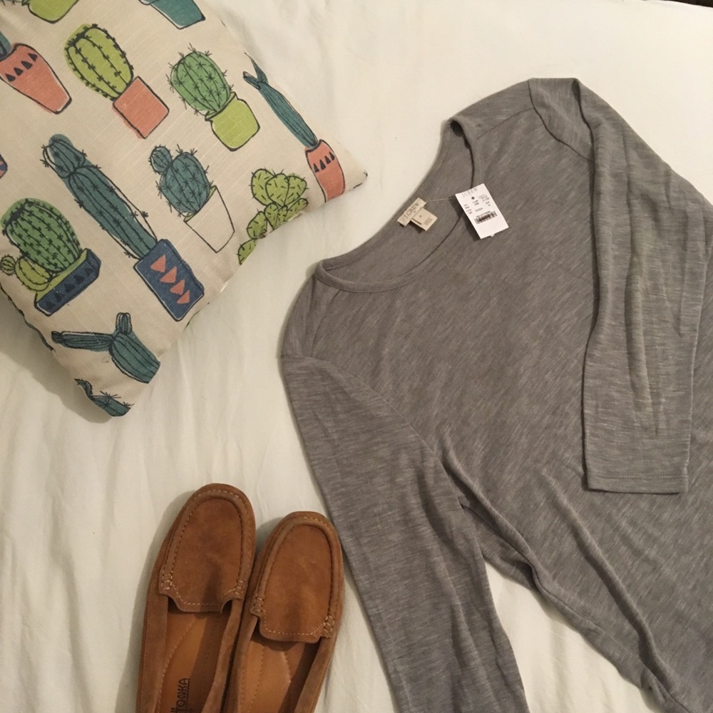 J. Crew Gray Long-sleeve Shirt with Sheer Hem